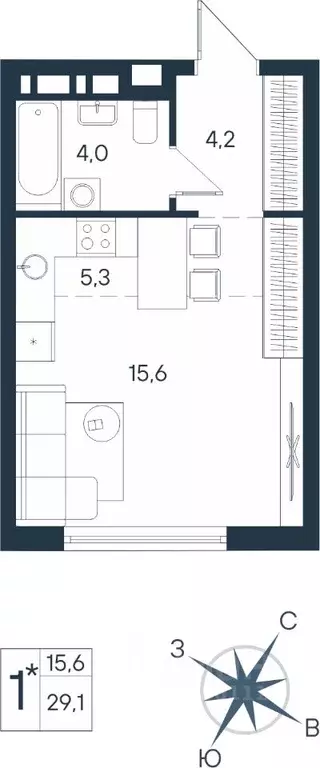 Студия Пермский край, Пермь ул. Космонавта Беляева, 17 (29.1 м) - Фото 0