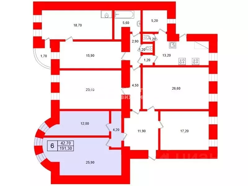 Комната Санкт-Петербург Коломенская ул., 13 (42.7 м) - Фото 2