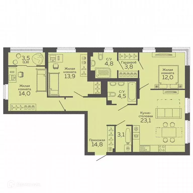 Продаётся 3-к квартира, 95.8 м - Фото 1