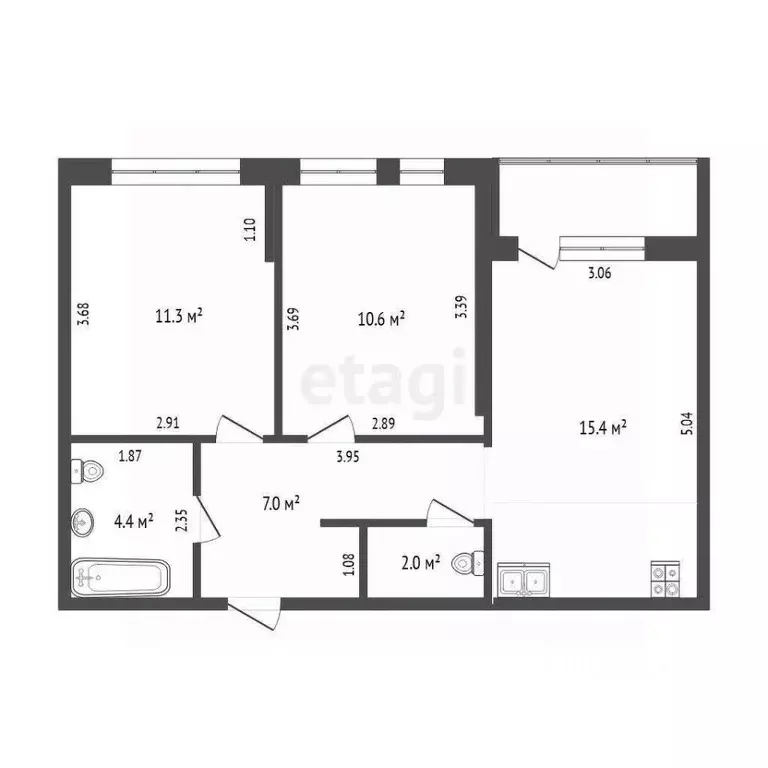 2-к кв. Тюменская область, Тюмень Полевая ул., 117к4 (49.5 м) - Фото 1