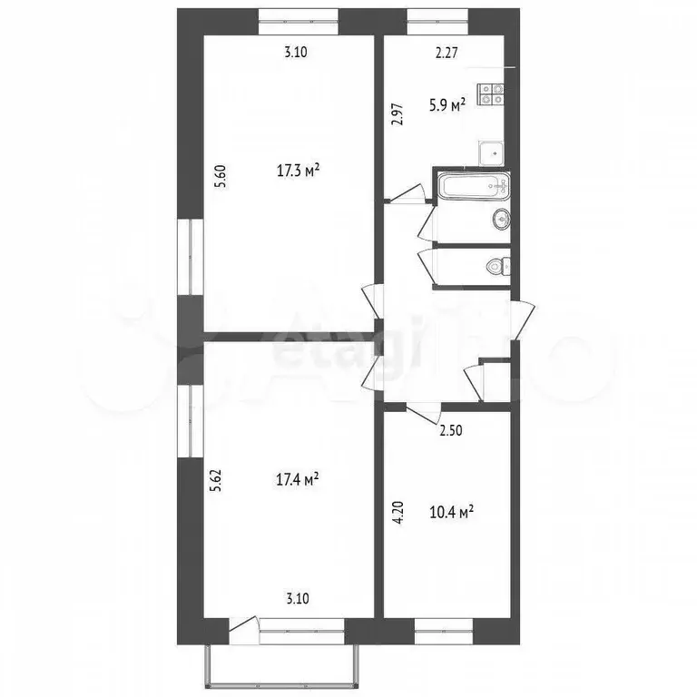 3-к. квартира, 61,5 м, 3/5 эт. - Фото 0