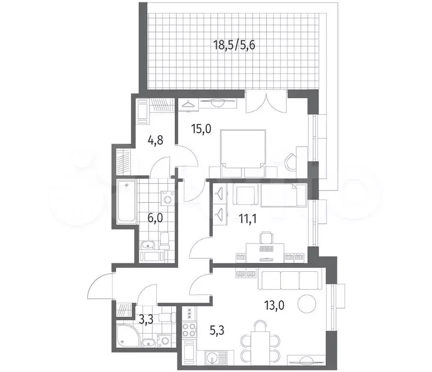 3-к. квартира, 73,3 м, 4/6 эт. - Фото 0