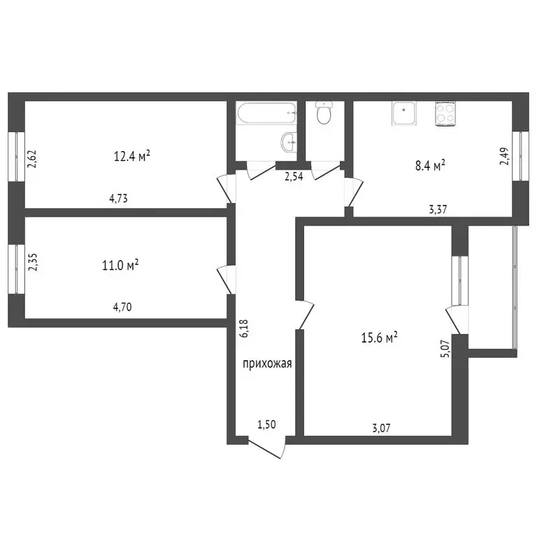 3-комнатная квартира: Тюмень, улица Циолковского, 15 (80.8 м) - Фото 1