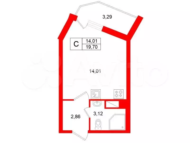 Квартира-студия, 19,7 м, 9/12 эт. - Фото 0