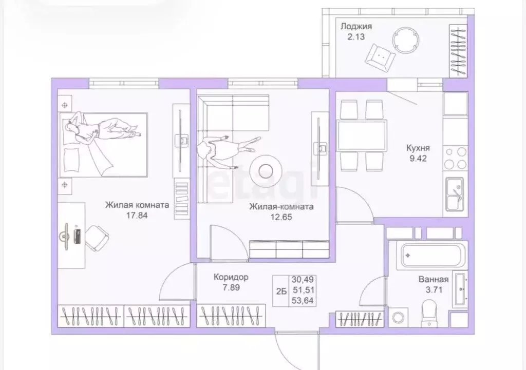 2-комнатная квартира: Казань, ЖК Светлая Долина, 17.1 (51.3 м) - Фото 1