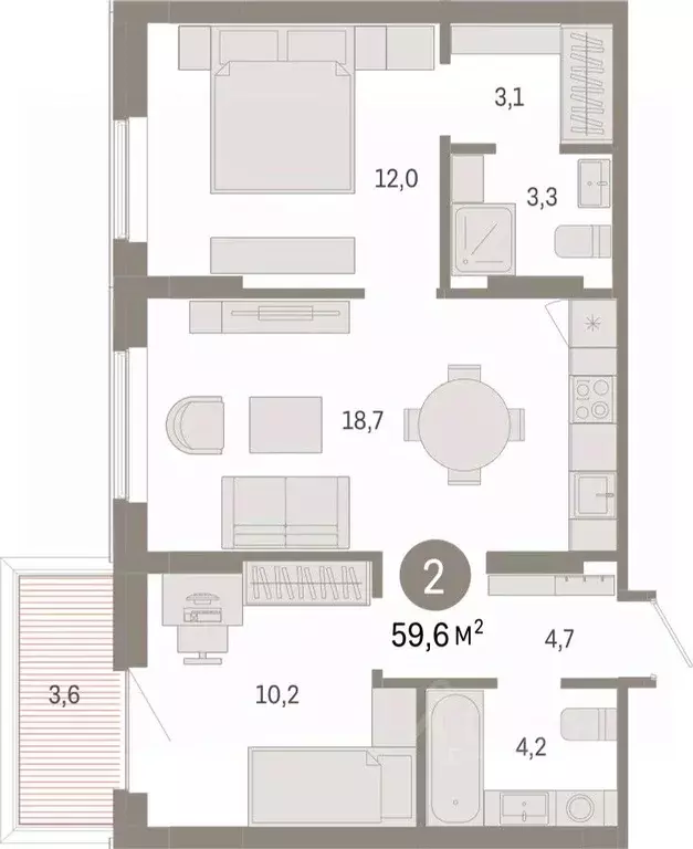 2-к кв. Омская область, Омск ул. Б.Г. Шаронова, 9 (59.63 м) - Фото 1