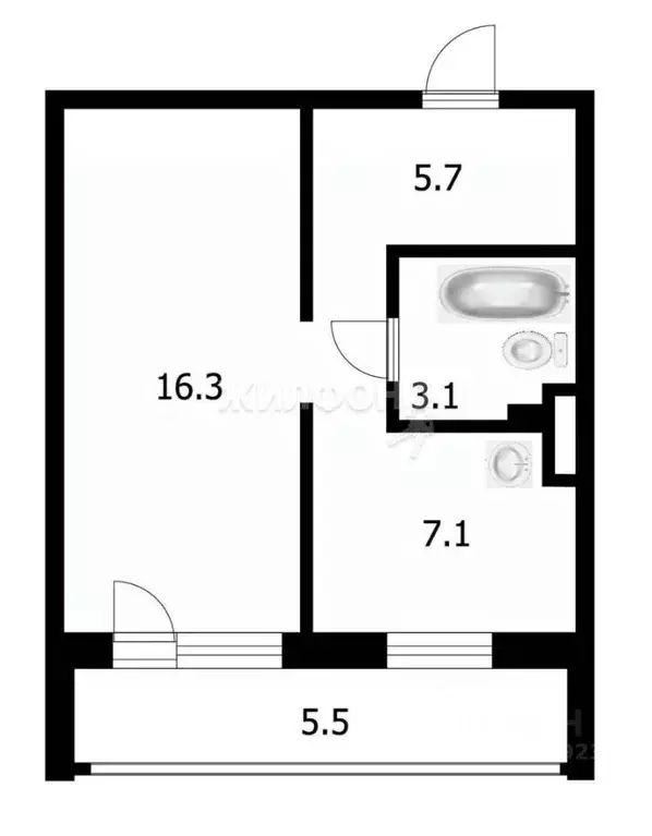 1-к кв. Новосибирская область, Новосибирск ул. Палласа, 33 (32.2 м) - Фото 0