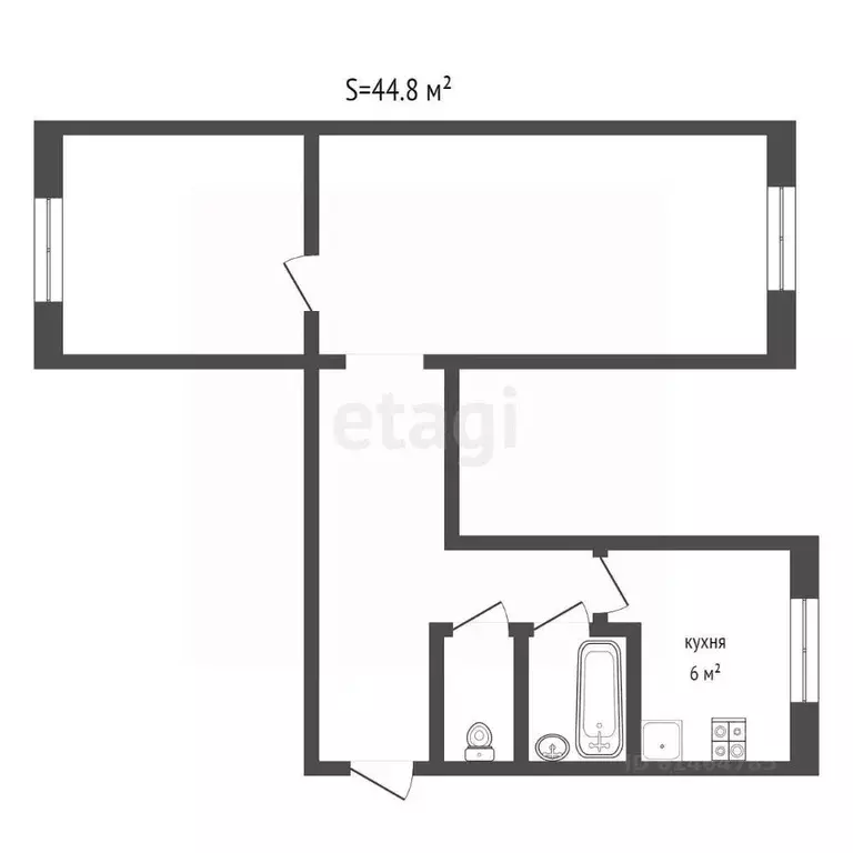 2-к кв. Кемеровская область, Юрга Строительная ул., 22 (44.8 м) - Фото 1