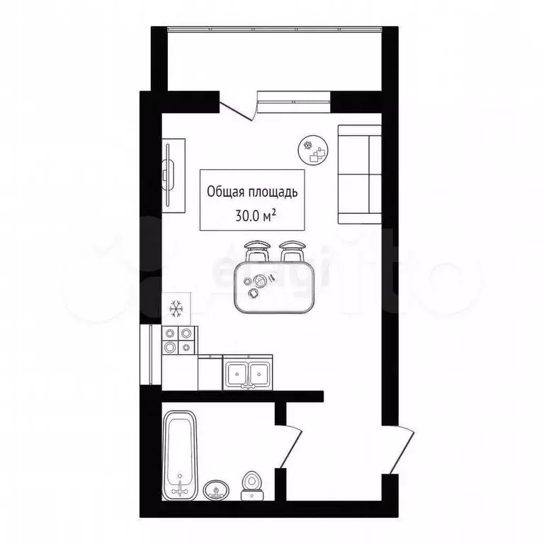 Квартира-студия, 30 м, 2/3 эт. - Фото 0