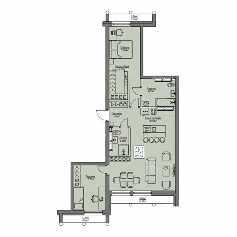 3-комнатная квартира: Владивосток, улица Мыс Кунгасный, 3Б (77.45 м) - Фото 1