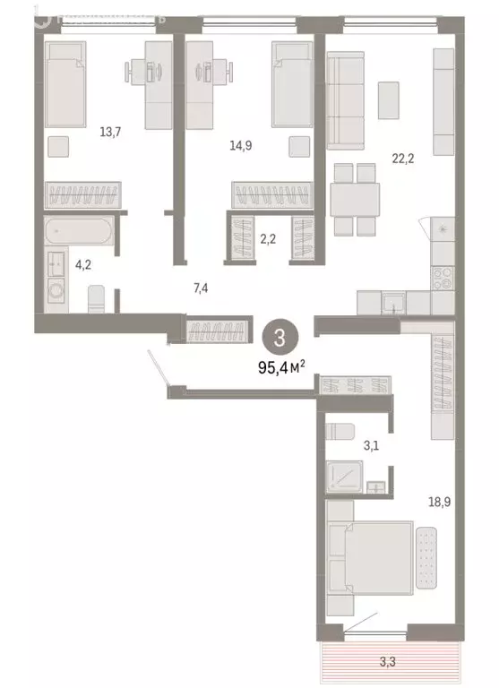 3-комнатная квартира: Новосибирск, Большевистская улица, с49 (95.43 м) - Фото 1