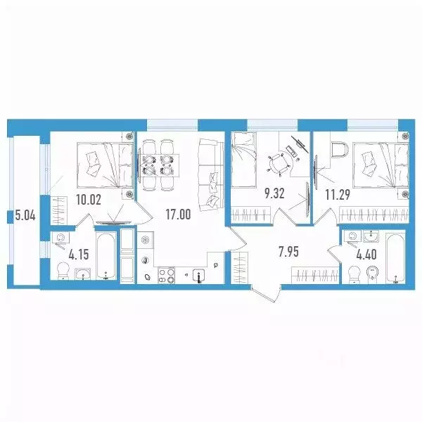 3-к кв. Санкт-Петербург дор. Муринская, 67 (65.64 м) - Фото 0