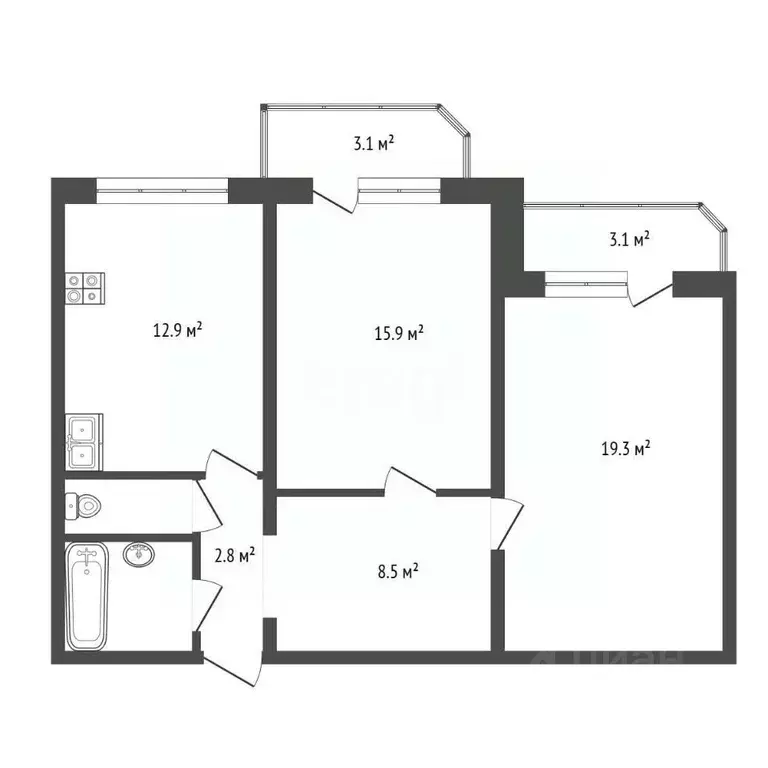2-к кв. Тюменская область, Тюмень ул. Пермякова, 84к3 (65.0 м) - Фото 2