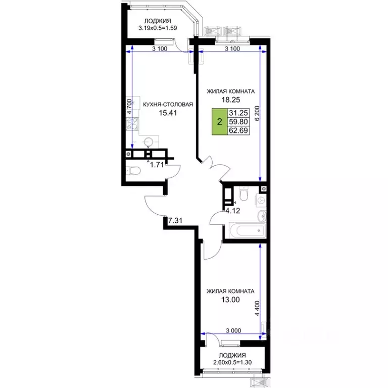 2-к кв. Краснодарский край, Краснодар Воронежская ул., 47/39 (62.69 м) - Фото 1