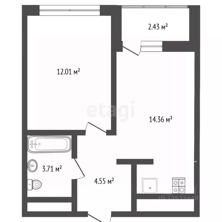 1-к кв. Тюменская область, Тюмень ул. Первооткрывателей, 9 (33.6 м) - Фото 2