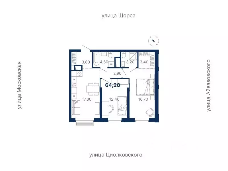 2-к кв. Свердловская область, Екатеринбург ул. Московская, 249/2 (64.2 ... - Фото 0