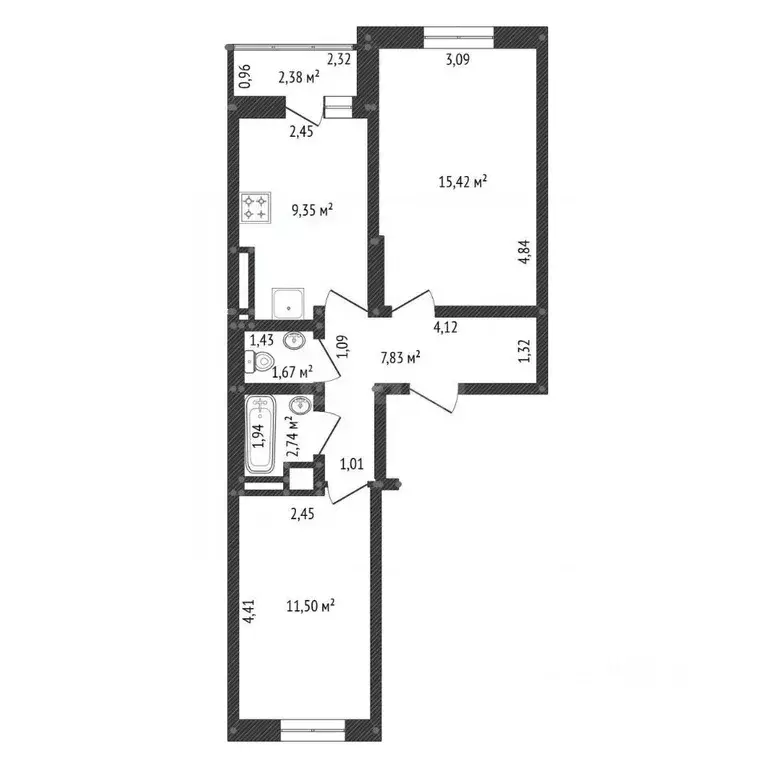 2-к кв. Башкортостан, Уфа ул. Летчика Кобелева, 1 (48.3 м) - Фото 2