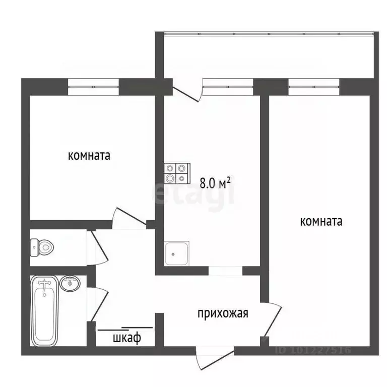 2-к кв. Ханты-Мансийский АО, Нягань 1-й мкр, 26 (47.0 м) - Фото 1