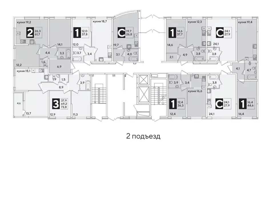 2-к кв. Краснодарский край, Краснодар Самолет-6 жилой комплекс (61.7 ... - Фото 2