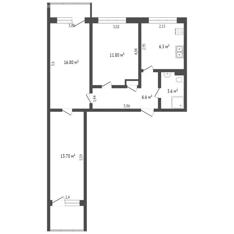 3-комнатная квартира: Тобольск, 7-й микрорайон, 2 (60 м) - Фото 1