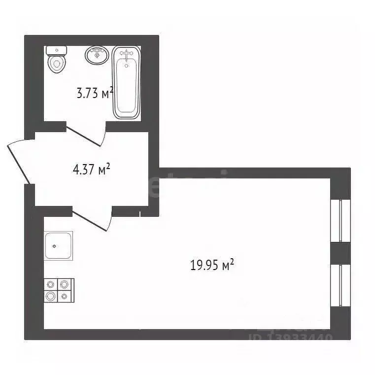 Студия Тюменская область, Тюмень ул. Василия Малкова, 10 (28.3 м) - Фото 1