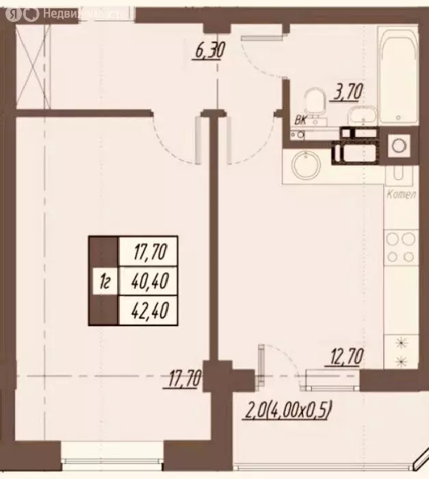 1-комнатная квартира: Пятигорск, улица Пальмиро Тольятти, 45 (42.4 м) - Фото 1