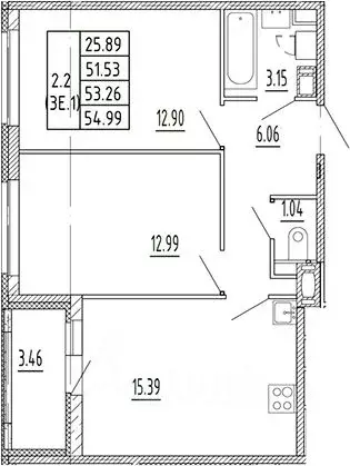 2-к кв. Санкт-Петербург аллея Арцеуловская, 7к1 (52.63 м) - Фото 0