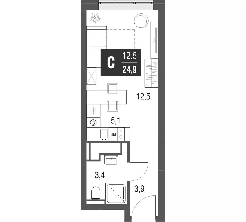 Квартира-студия: Москва, проезд Серебрякова, 11к2 (24.7 м) - Фото 0