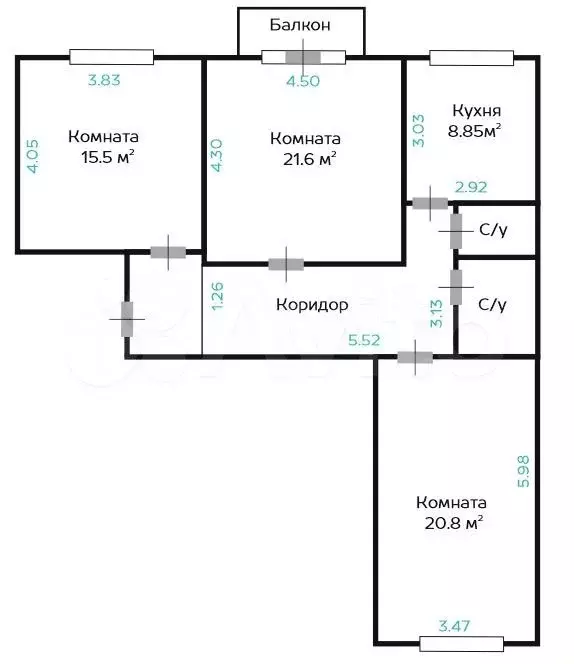 3-к. квартира, 83,9 м, 4/8 эт. - Фото 0