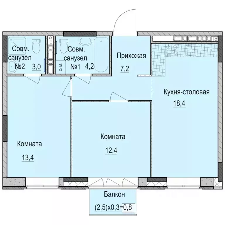 2-к кв. Татарстан, Казань Ферма-2 жилмассив,  (59.4 м) - Фото 0