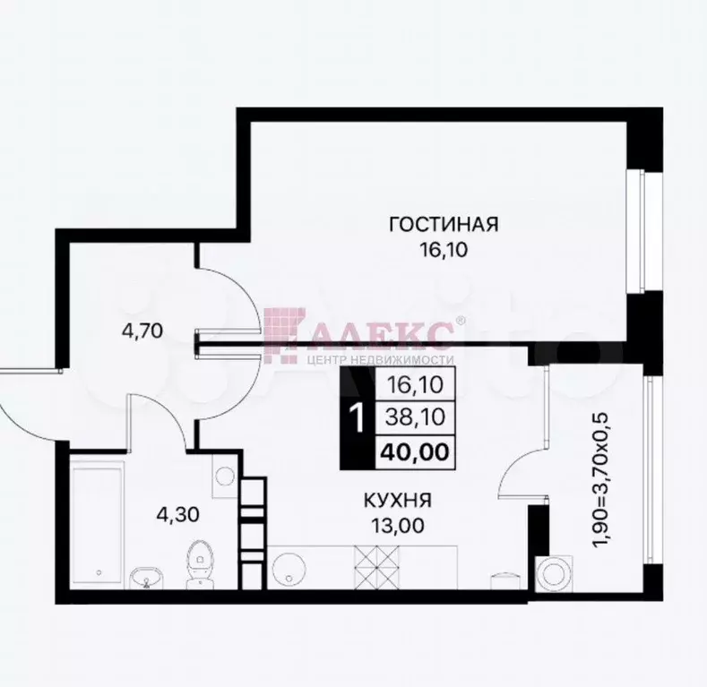 1-к. квартира, 40,5 м, 2/24 эт. - Фото 0