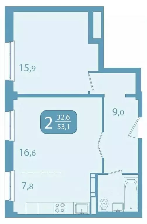 2-к кв. Томская область, Томск ул. Юрия Ковалева, 47 (53.16 м) - Фото 0