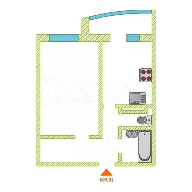 1-комнатная квартира: Тюмень, микрорайон Антипино, Беловежская улица, ... - Фото 2