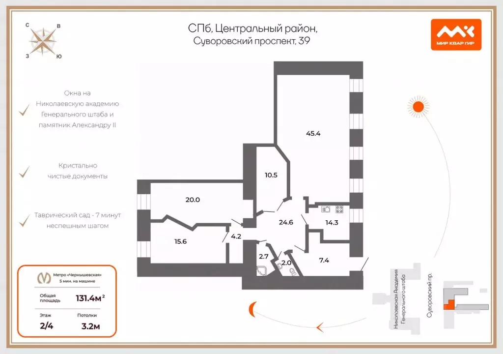 Офис в Санкт-Петербург Суворовский просп., 39 (131 м) - Фото 2