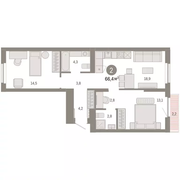 2-комнатная квартира: Новосибирский район, рабочий посёлок Краснообск, ... - Фото 2