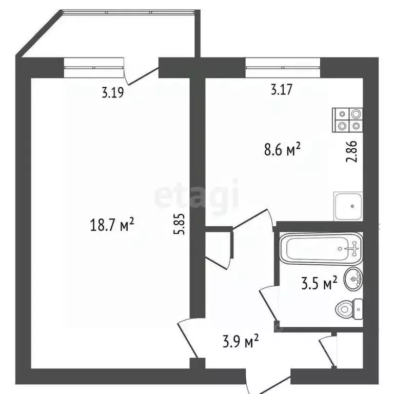 1-к кв. Архангельская область, Новодвинск Южная ул., 17к1 (36.1 м) - Фото 1