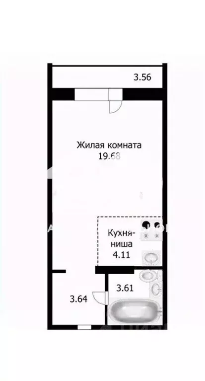 Студия Новосибирская область, Новосибирск ул. Фадеева, 66/4 (29.0 м) - Фото 2