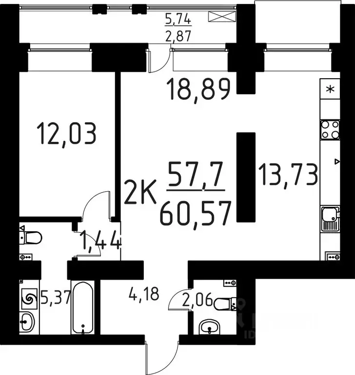 2-к кв. Томская область, Томск ул. Вершинина, 58к1 (60.57 м) - Фото 0