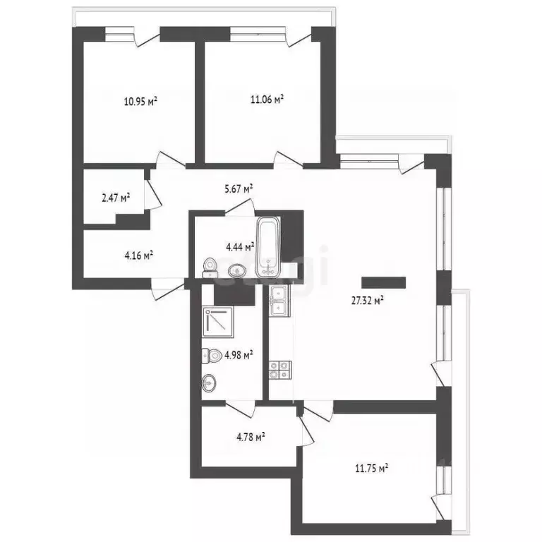 3-к кв. Тюменская область, Тюмень ул. Михаила Сперанского, 43 (88.0 м) - Фото 2