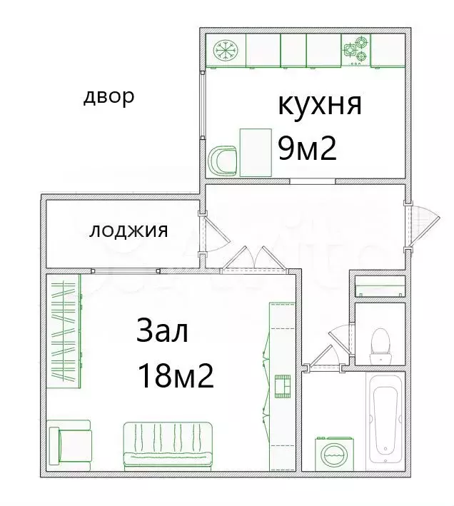 1-к. квартира, 40,2 м, 5/10 эт. - Фото 0