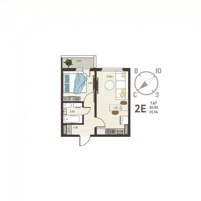 Квартира-студия: Курск, улица Энгельса, 115/4 (31.74 м) - Фото 0