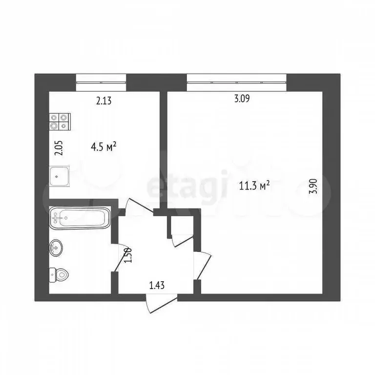 1-к. квартира, 20,4 м, 4/9 эт. - Фото 0