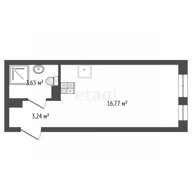 Студия Тюменская область, Тюмень ул. Первооткрывателей, 8 (23.6 м) - Фото 2