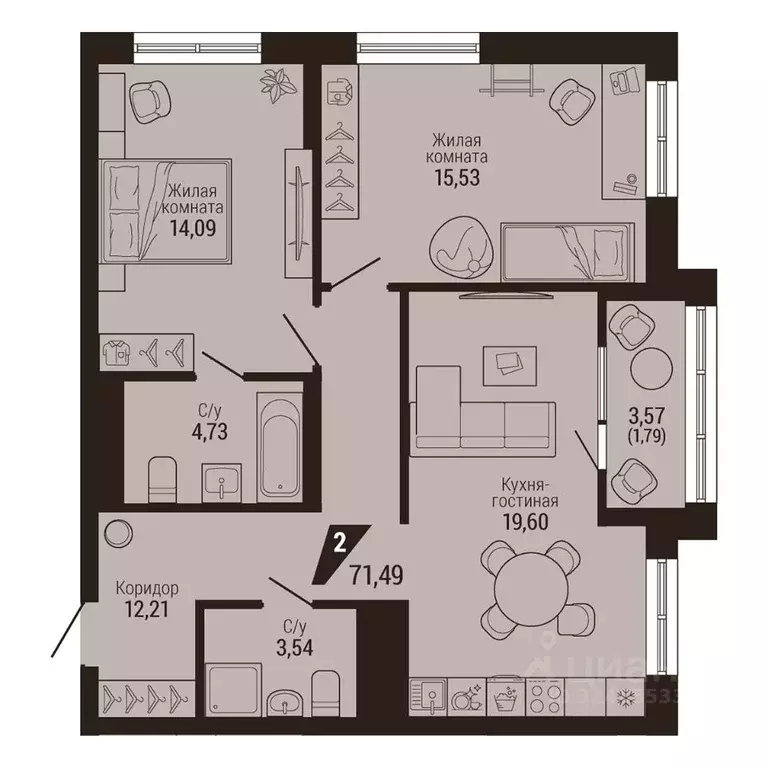 2-к кв. Свердловская область, Екатеринбург Центральный жилрайон, Дом 7 ... - Фото 1