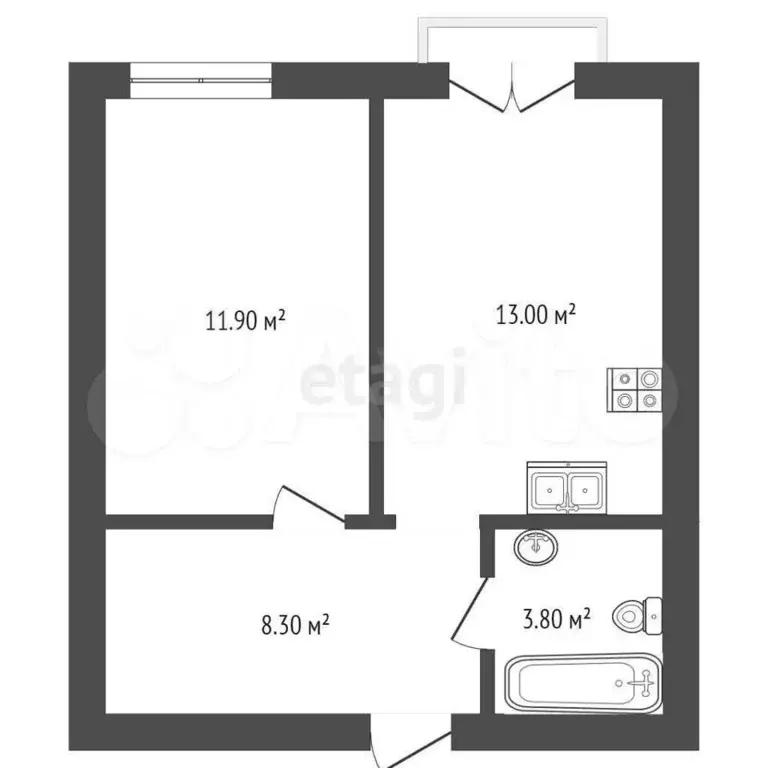 1-к. квартира, 37,4 м, 4/4 эт. - Фото 0