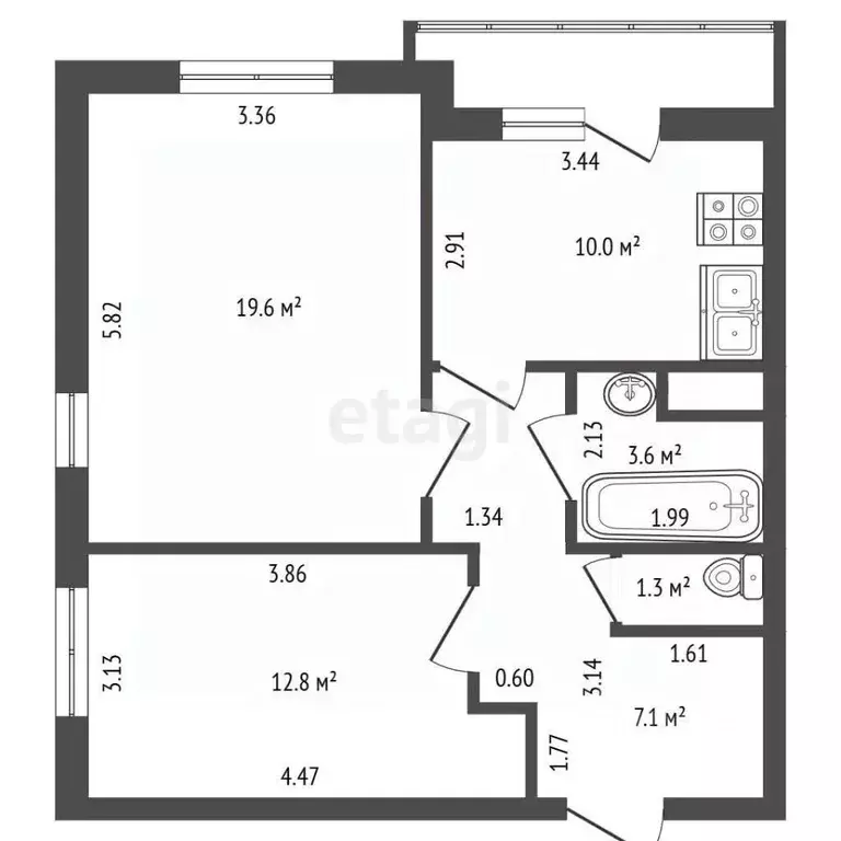 2-к кв. Санкт-Петербург дор. Муринская, 59к1 (56.6 м) - Фото 2