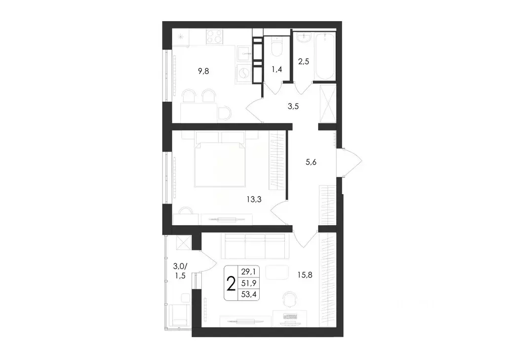 2-к кв. Воронежская область, Воронеж ул. Загоровского, 5/2 (53.4 м) - Фото 0