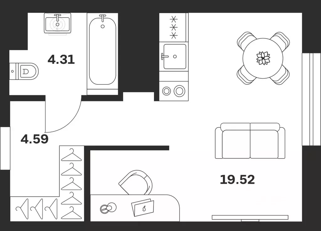 Студия Тульская область, Тула Парк Патриот жилой комплекс (28.42 м) - Фото 1