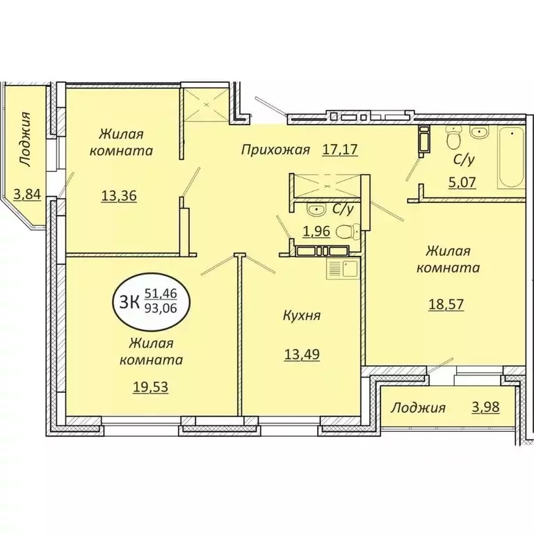 3-к кв. Новосибирская область, Новосибирск  (93.06 м) - Фото 0