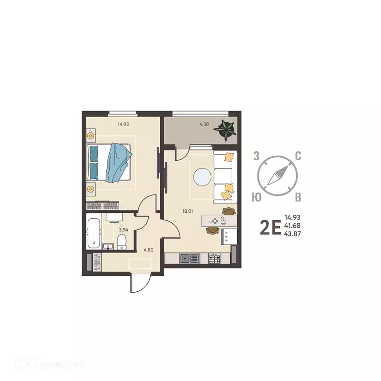 Продаётся 1-к квартира, 43.87 м - Фото 0